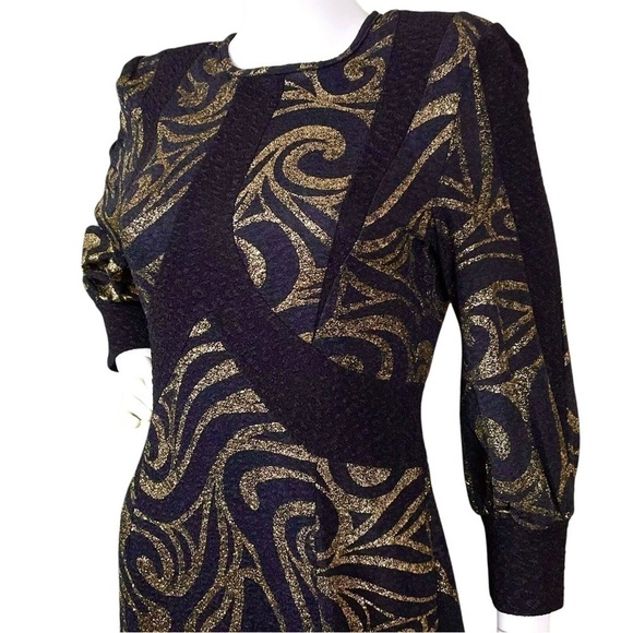 Kayla Tally Taylor Metallic Swirl Stretch Formal Evening Dress Black Gold Size 8 - Picture 3 of 9